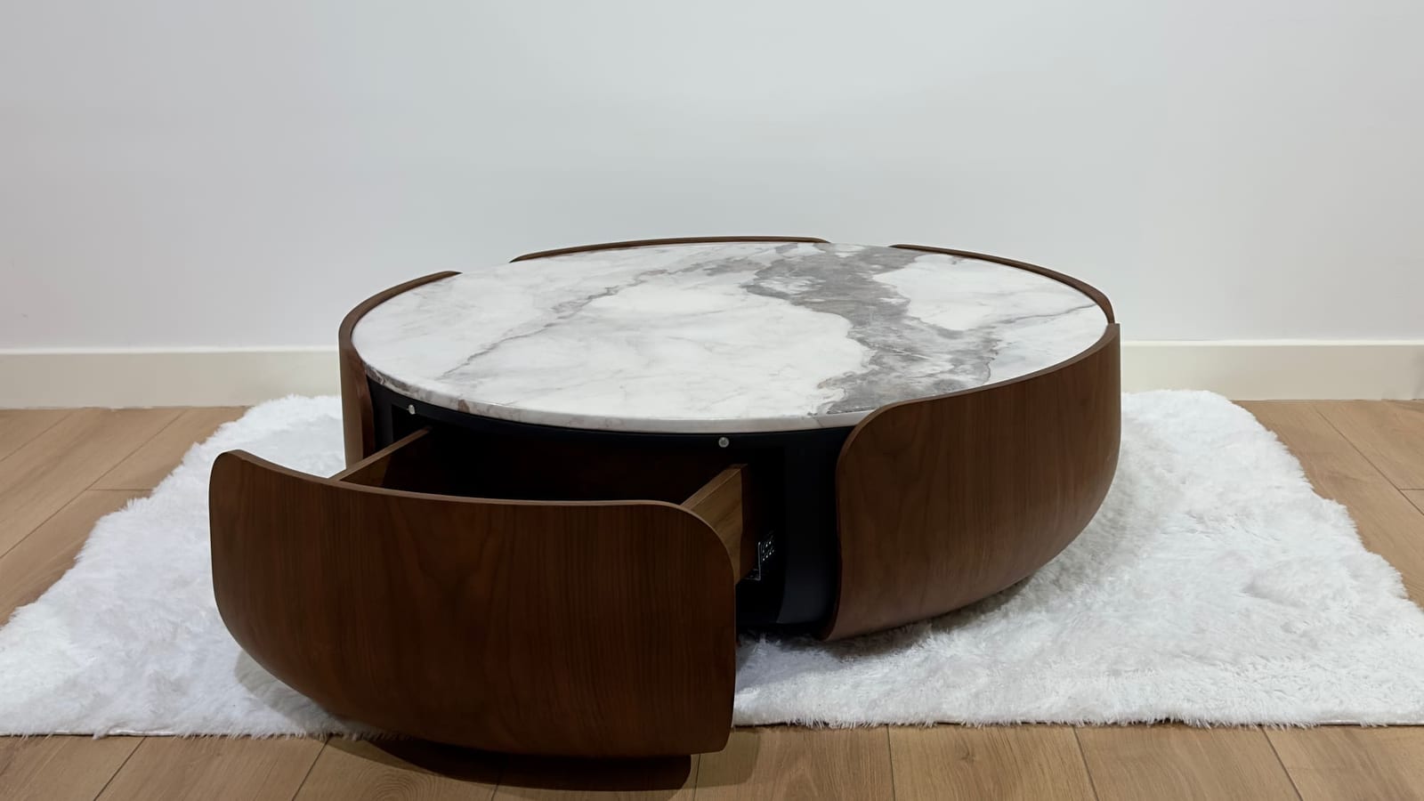 Walnut and marble coffee table handcrafted by Petra Home